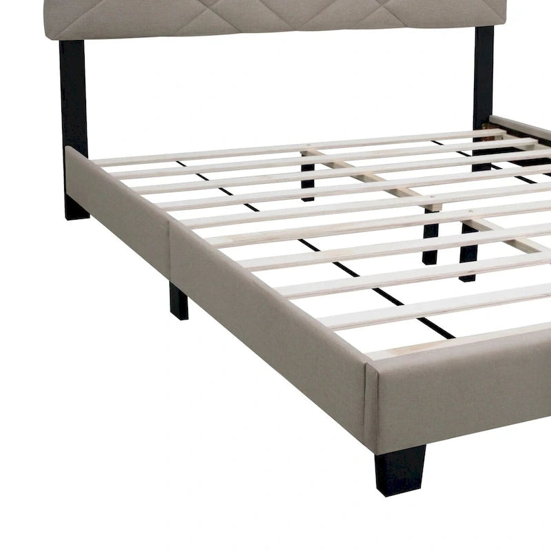 Queen Size Upholstered Platform Bed Frame - Stain-Resistant Fabric, 500 lbs Capacity