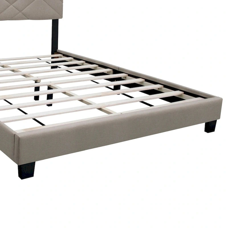 Queen Size Upholstered Platform Bed Frame - Stain-Resistant Fabric, 500 lbs Capacity