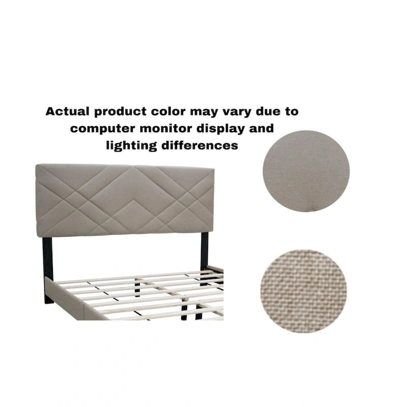 Queen Size Upholstered Platform Bed Frame - Stain-Resistant Fabric, 500 lbs Capacity