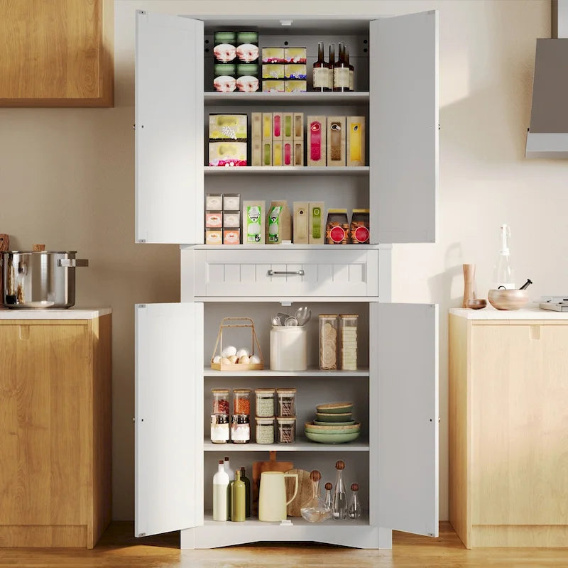 71" Freestanding Storage Cabinet with Adjustable Shelves and Drawer