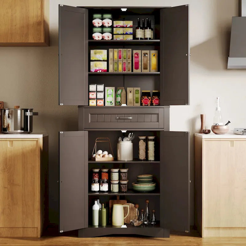 71" Freestanding Storage Cabinet with Adjustable Shelves and Drawer