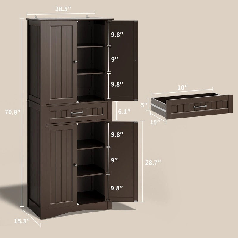 71" Freestanding Storage Cabinet with Adjustable Shelves and Drawer