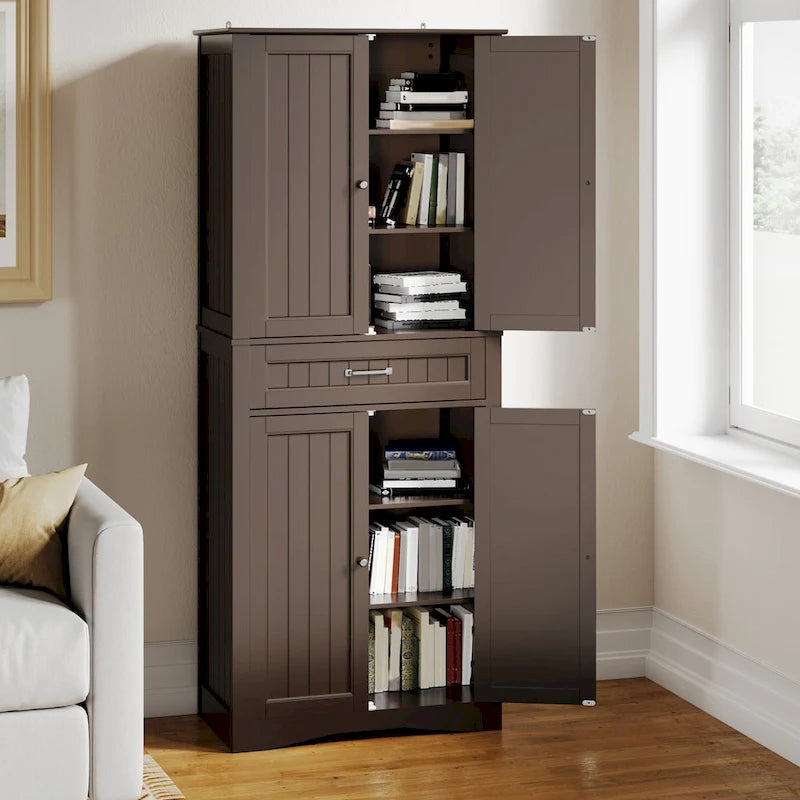 71" Freestanding Storage Cabinet with Adjustable Shelves and Drawer