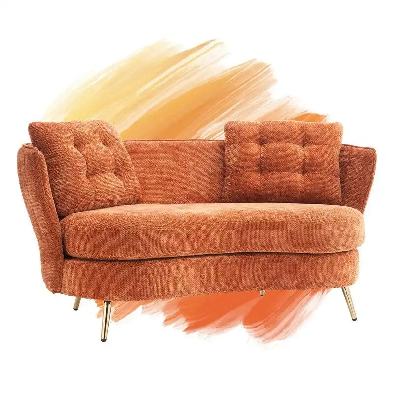 Velvet Loveseat Sofa with Gold Metal Legs — 64" Club Style