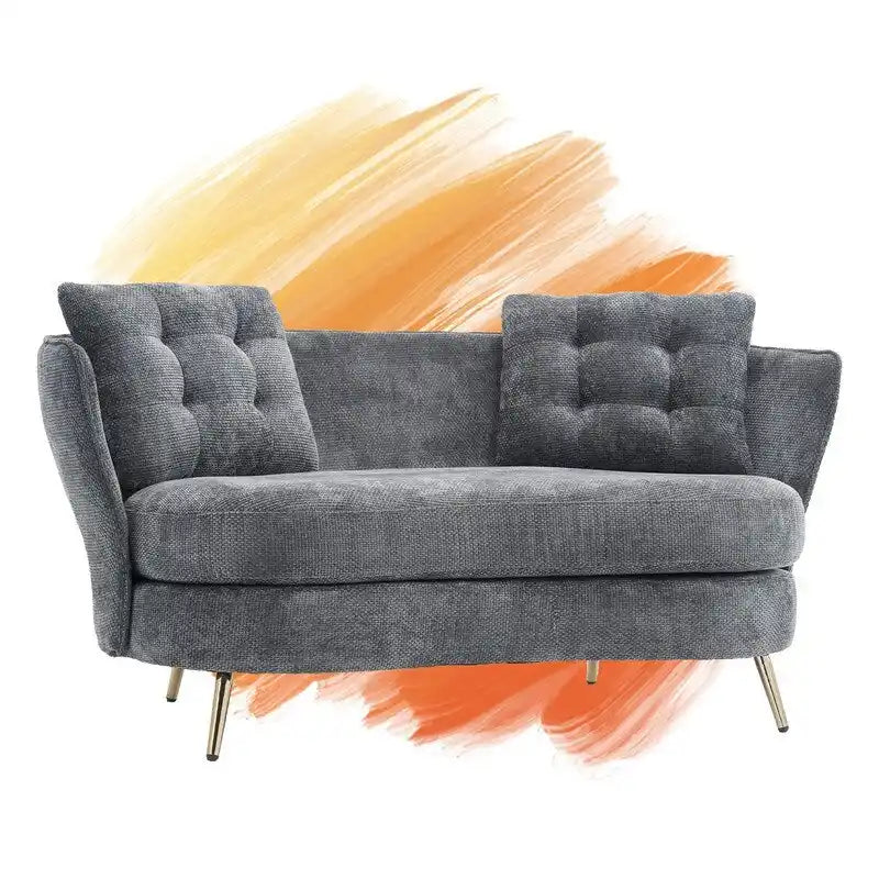 Velvet Loveseat Sofa with Gold Metal Legs — 64" Club Style