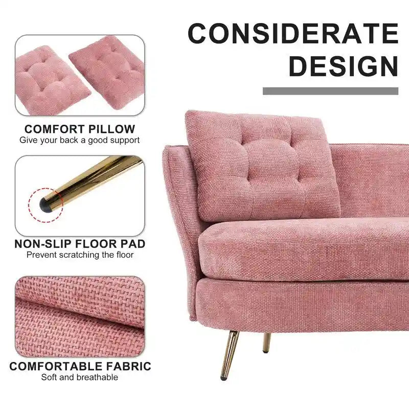 Velvet Loveseat Sofa with Gold Metal Legs — 64" Club Style