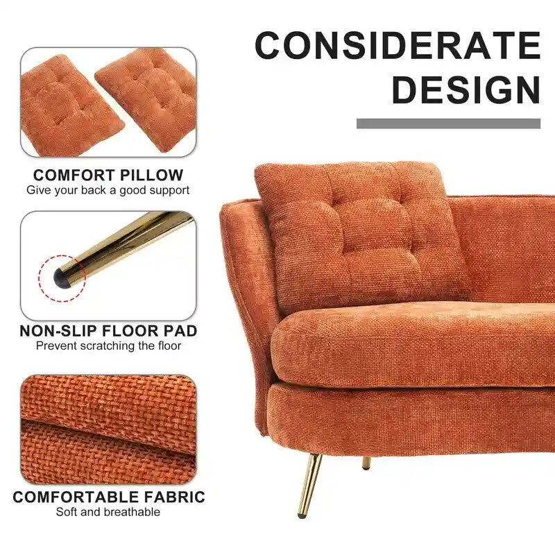 Velvet Loveseat Sofa with Gold Metal Legs — 64" Club Style