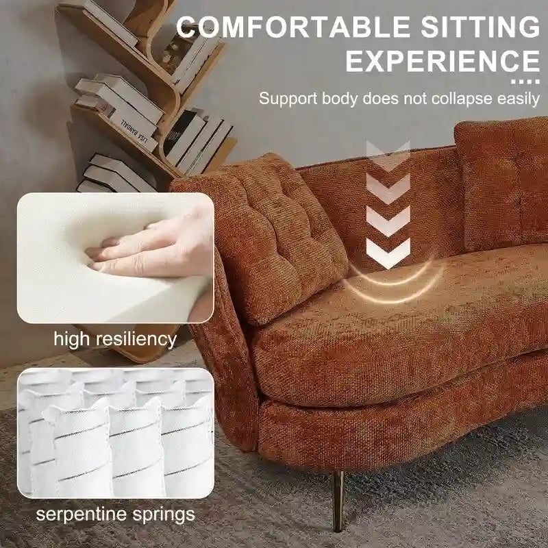 Velvet Loveseat Sofa with Gold Metal Legs — 64" Club Style