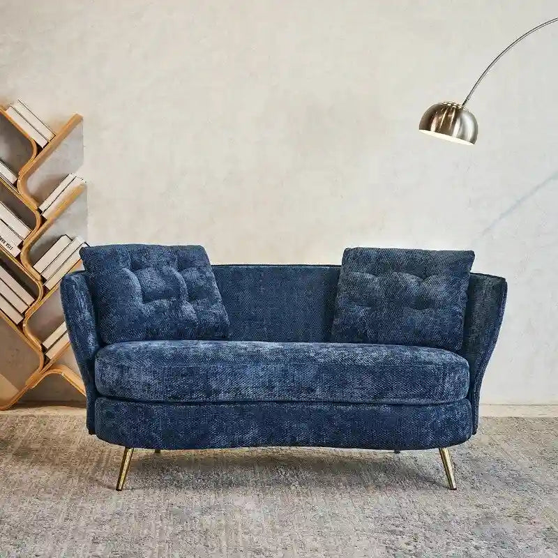 Velvet Loveseat Sofa with Gold Metal Legs — 64" Club Style