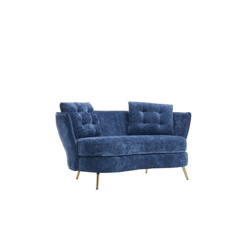 Velvet Loveseat Sofa with Gold Metal Legs — 64" Club Style