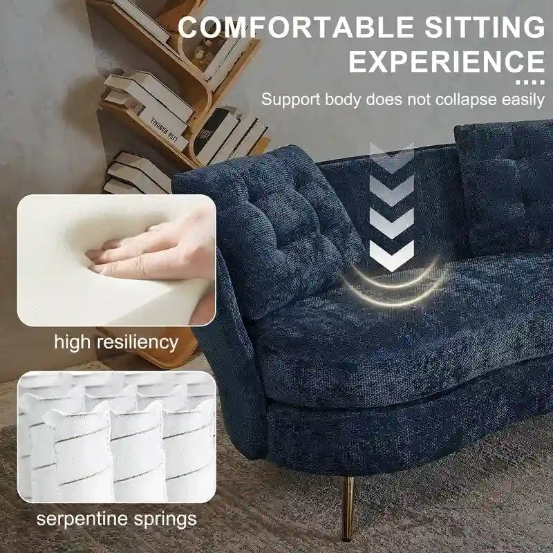 Velvet Loveseat Sofa with Gold Metal Legs — 64" Club Style
