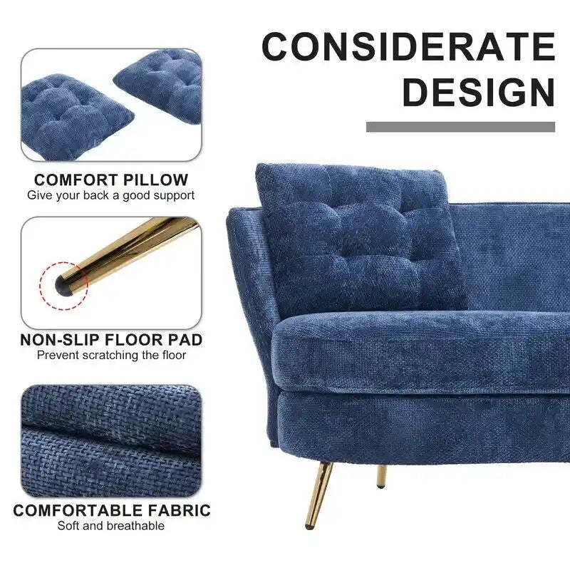 Velvet Loveseat Sofa with Gold Metal Legs — 64" Club Style