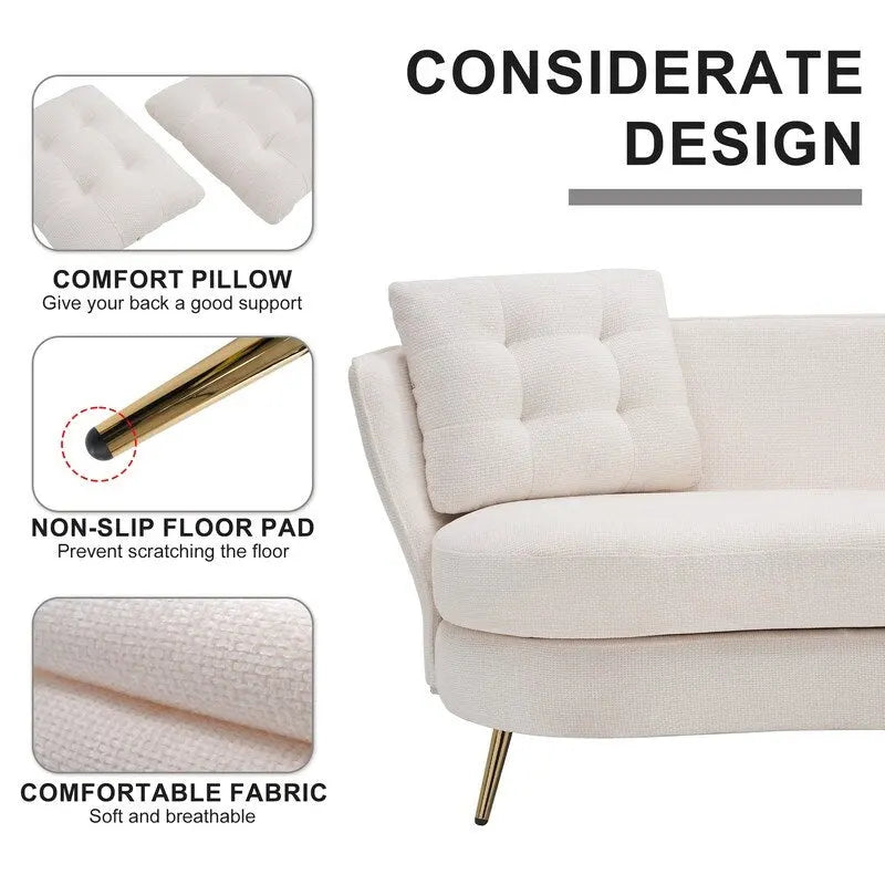Velvet Loveseat Sofa with Gold Metal Legs — 64" Club Style