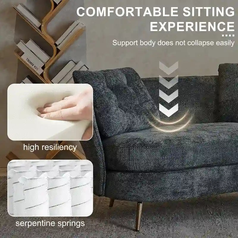 Velvet Loveseat Sofa with Gold Metal Legs — 64" Club Style