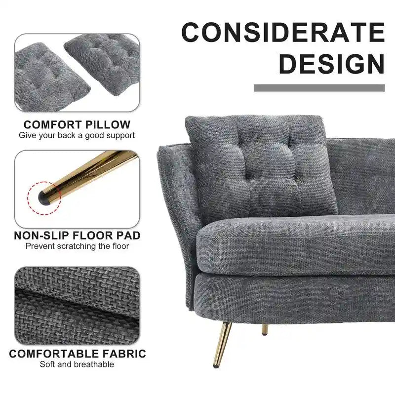 Velvet Loveseat Sofa with Gold Metal Legs — 64" Club Style