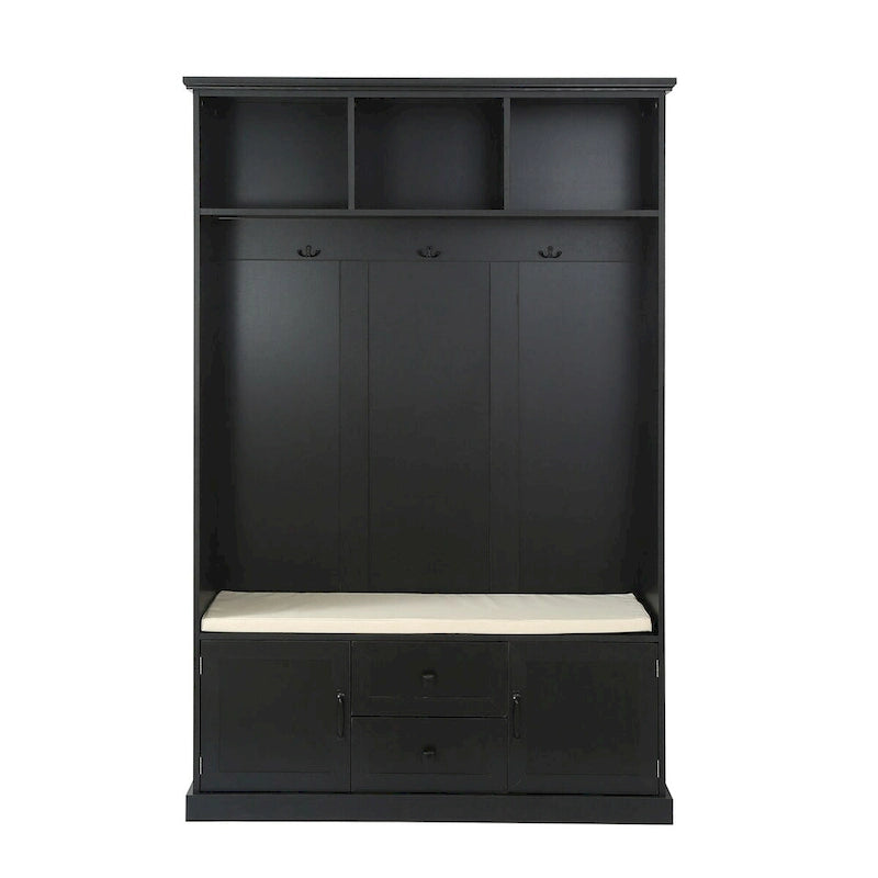 3-in-1 Entryway Hall Tree with Hooks, Open Cubbies, Cushioned Bench & Storage Drawers - 47.2" Wide