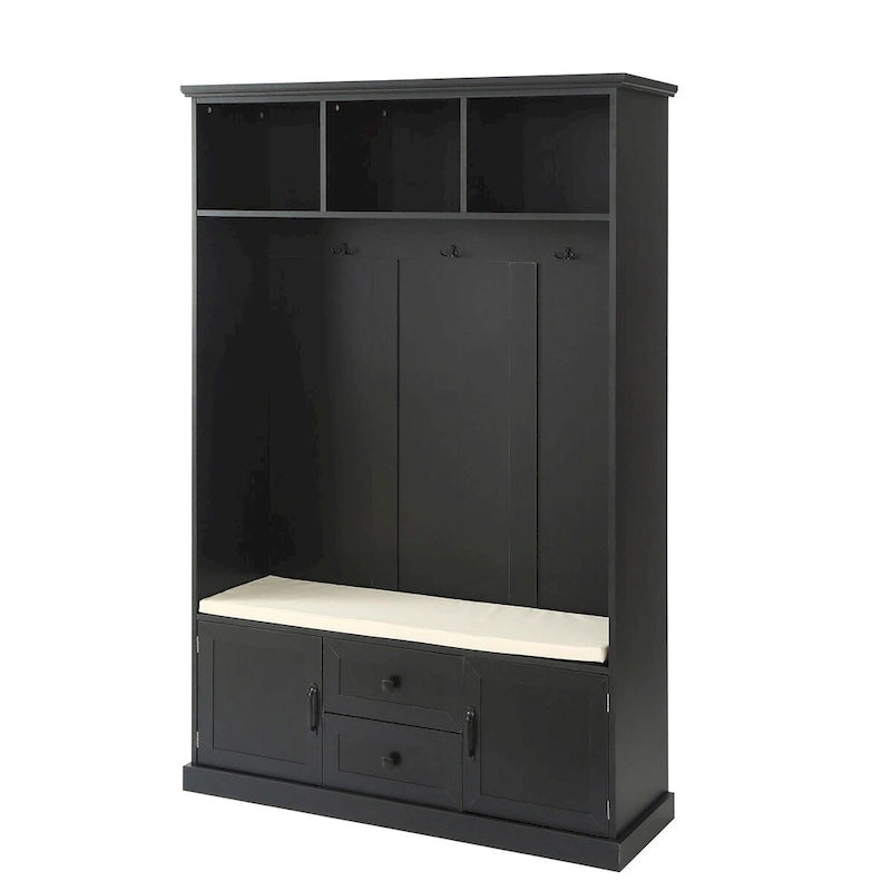 3-in-1 Entryway Hall Tree with Hooks, Open Cubbies, Cushioned Bench & Storage Drawers - 47.2" Wide