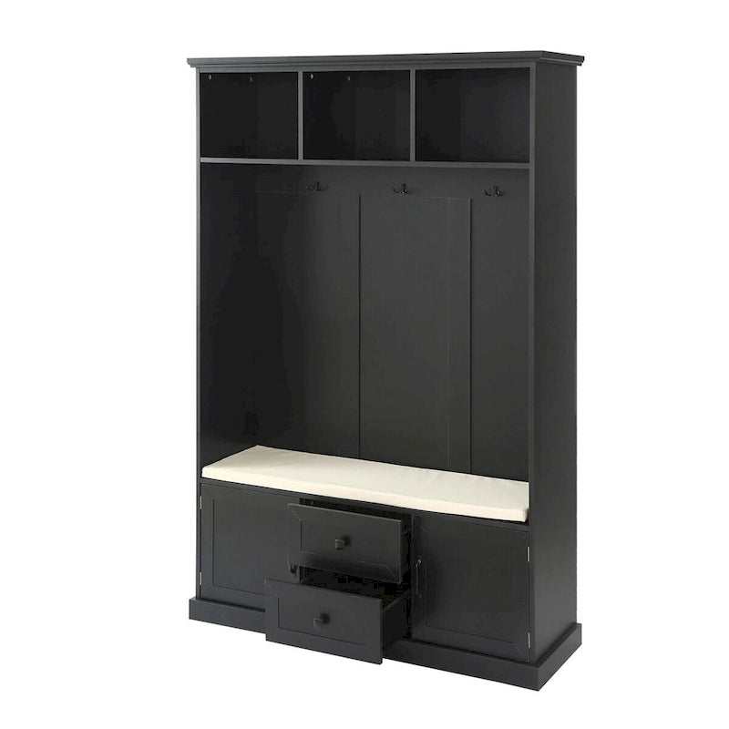 3-in-1 Entryway Hall Tree with Hooks, Open Cubbies, Cushioned Bench & Storage Drawers - 47.2" Wide