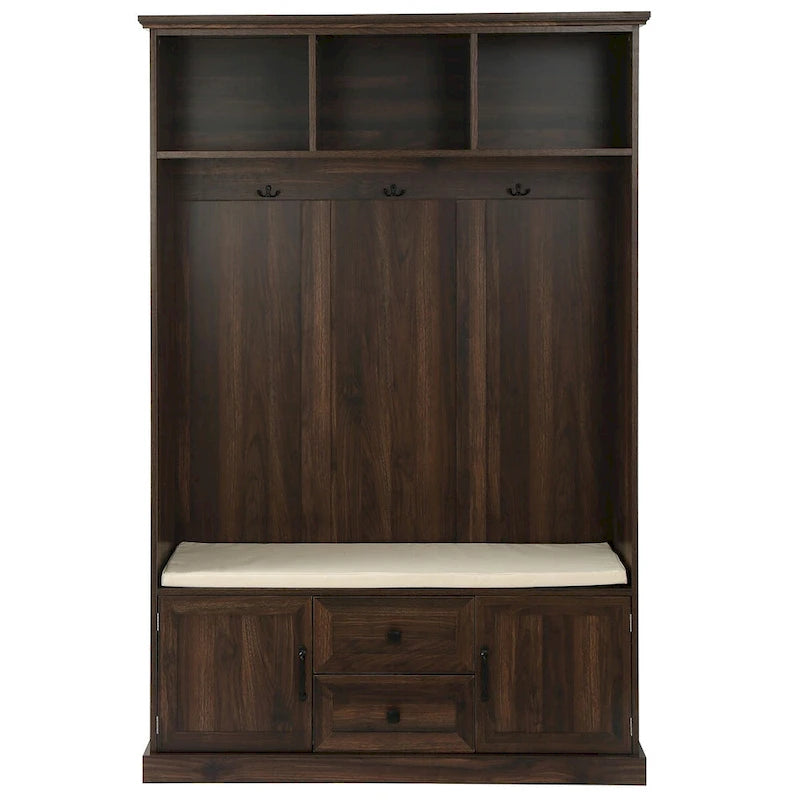 3-in-1 Entryway Hall Tree with Hooks, Open Cubbies, Cushioned Bench & Storage Drawers - 47.2" Wide