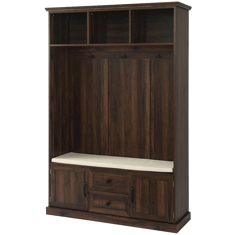 3-in-1 Entryway Hall Tree with Hooks, Open Cubbies, Cushioned Bench & Storage Drawers - 47.2" Wide