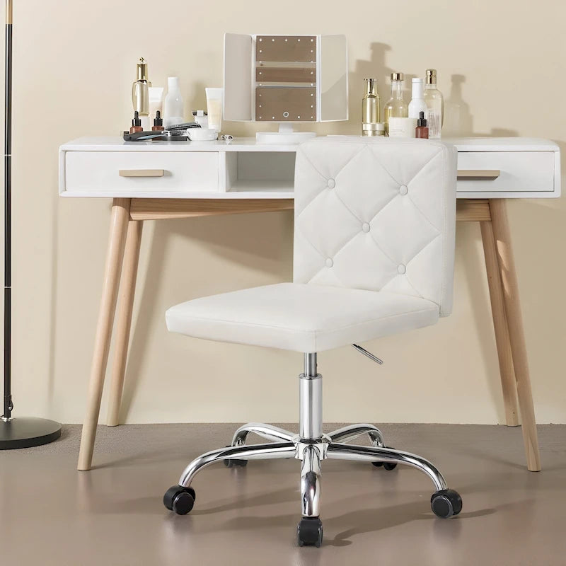 Armless Mid-Back PU Leather Office Chair with Adjustable Height and 360° Swivel