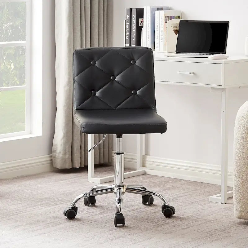 Armless Mid-Back PU Leather Office Chair with Adjustable Height and 360° Swivel