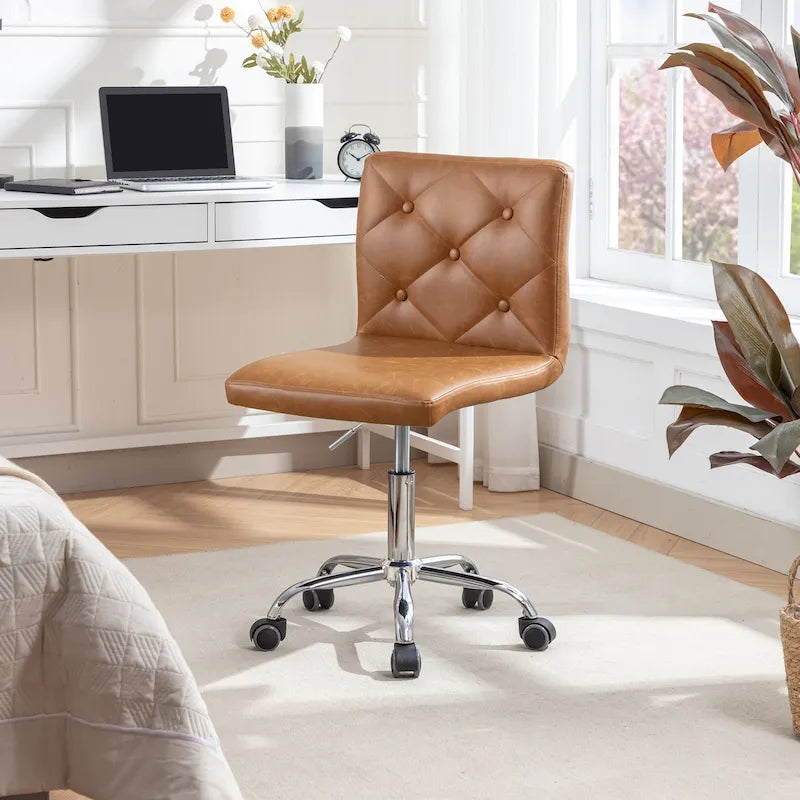 Armless Mid-Back PU Leather Office Chair with Adjustable Height and 360° Swivel