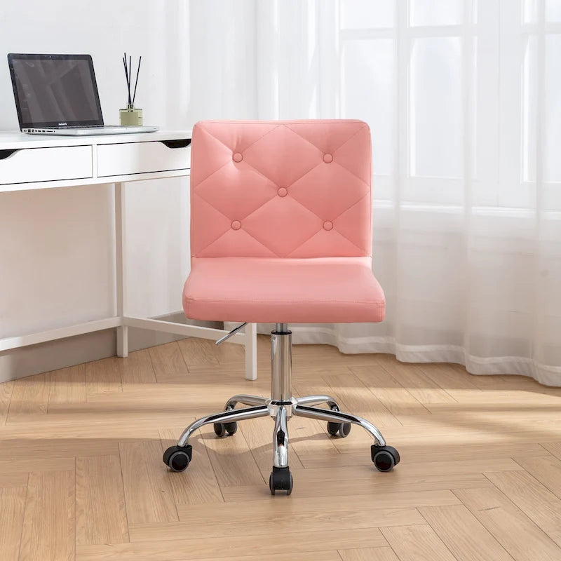 Armless Mid-Back PU Leather Office Chair with Adjustable Height and 360° Swivel