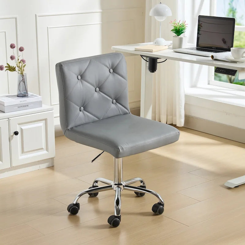 Armless Mid-Back PU Leather Office Chair with Adjustable Height and 360° Swivel