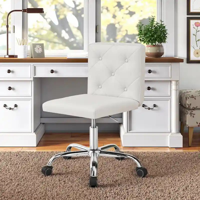 Armless Mid-Back PU Leather Office Chair with Adjustable Height and 360° Swivel