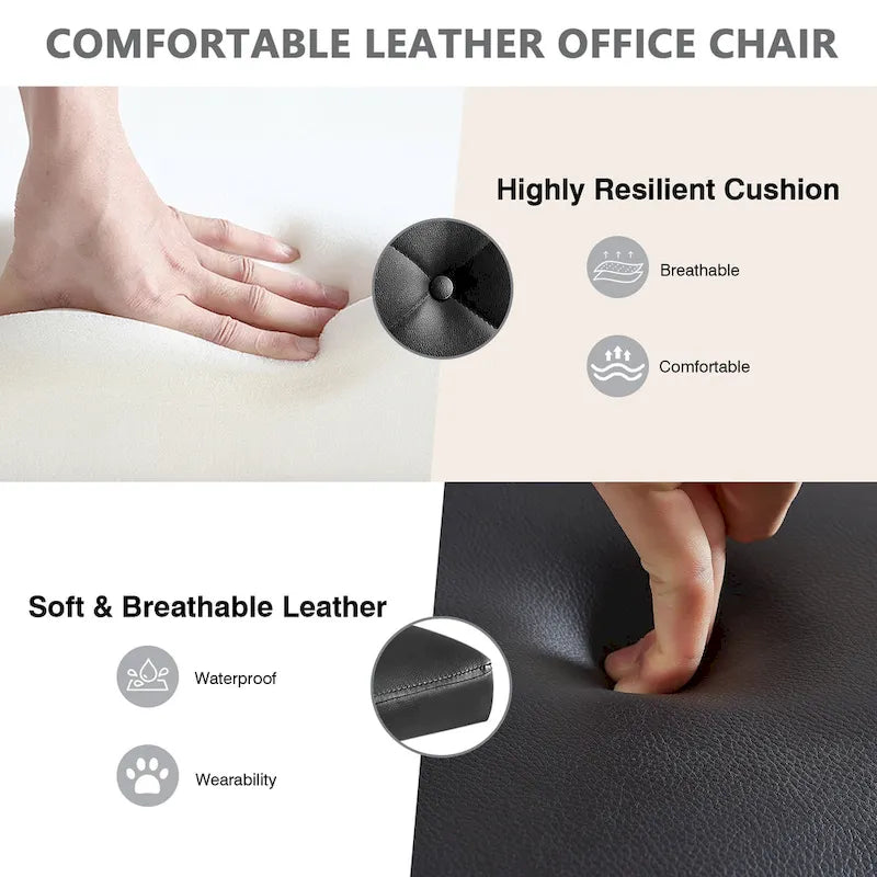 Chaise de bureau sans accoudoirs à dossier mi-haut en similicuir PU, hauteur réglable et pivotement à 360°