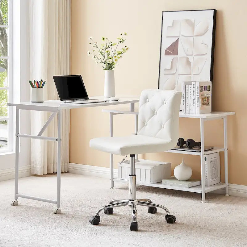 Chaise de bureau sans accoudoirs à dossier mi-haut en similicuir PU, hauteur réglable et pivotement à 360°