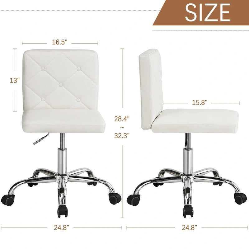 Chaise de bureau sans accoudoirs à dossier mi-haut en similicuir PU, hauteur réglable et pivotement à 360°