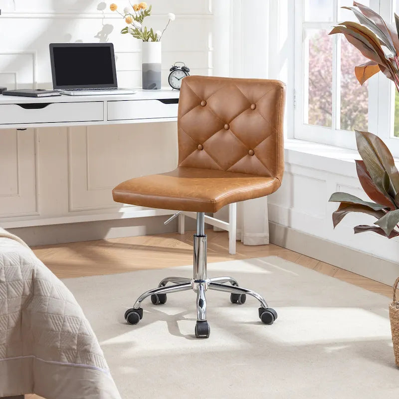 Chaise de bureau sans accoudoirs à dossier mi-haut en similicuir PU, hauteur réglable et pivotement à 360°
