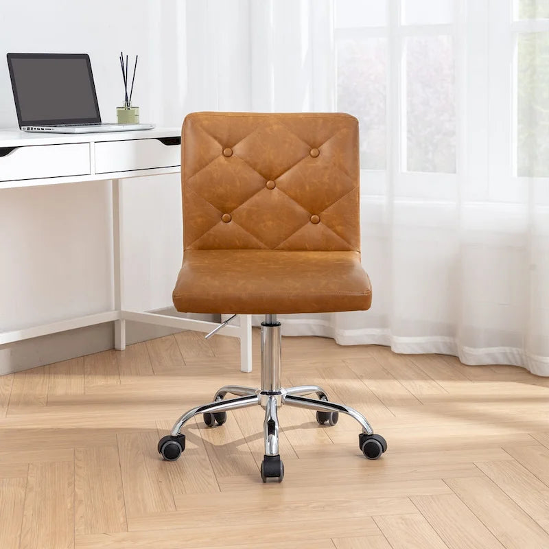 Chaise de bureau sans accoudoirs à dossier mi-haut en similicuir PU, hauteur réglable et pivotement à 360°