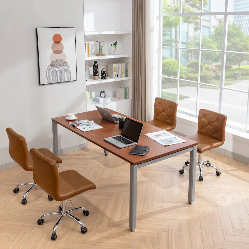 Chaise de bureau sans accoudoirs à dossier mi-haut en similicuir PU, hauteur réglable et pivotement à 360°