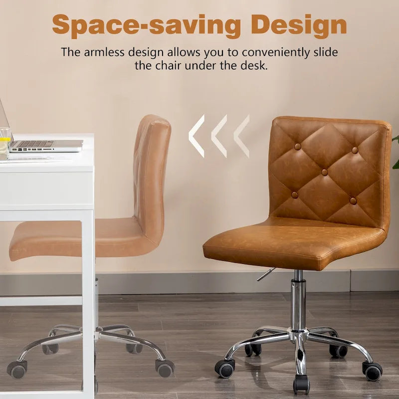 Chaise de bureau sans accoudoirs à dossier mi-haut en similicuir PU, hauteur réglable et pivotement à 360°