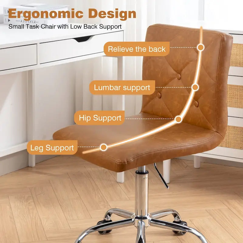 Chaise de bureau sans accoudoirs à dossier mi-haut en similicuir PU, hauteur réglable et pivotement à 360°