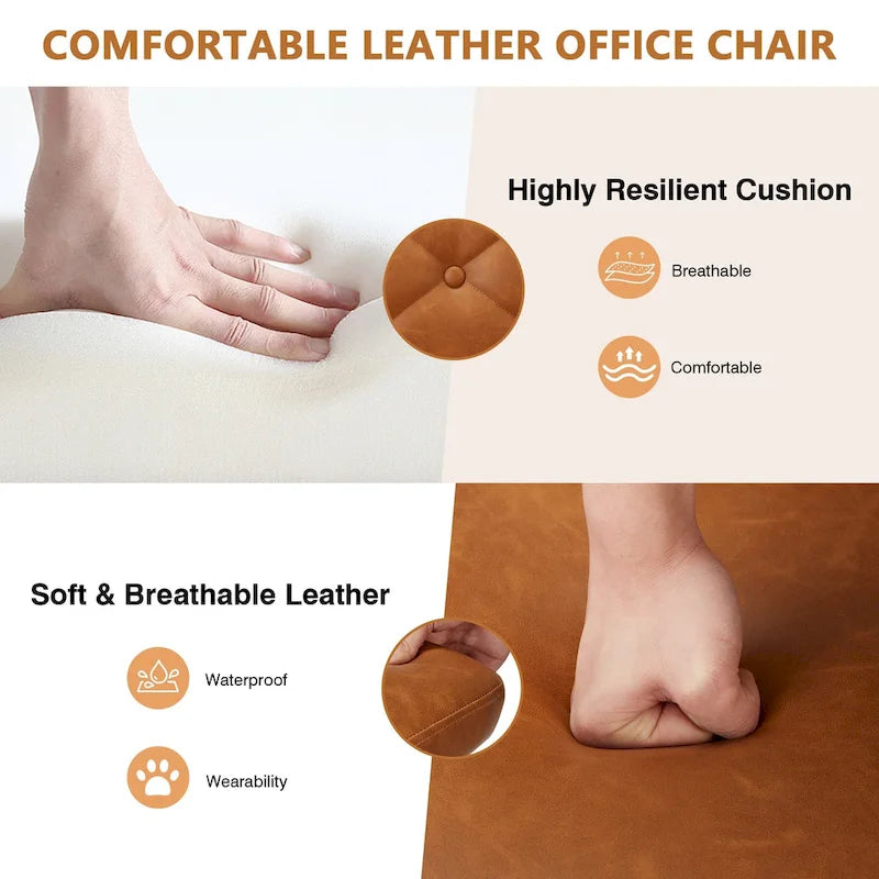 Chaise de bureau sans accoudoirs à dossier mi-haut en similicuir PU, hauteur réglable et pivotement à 360°