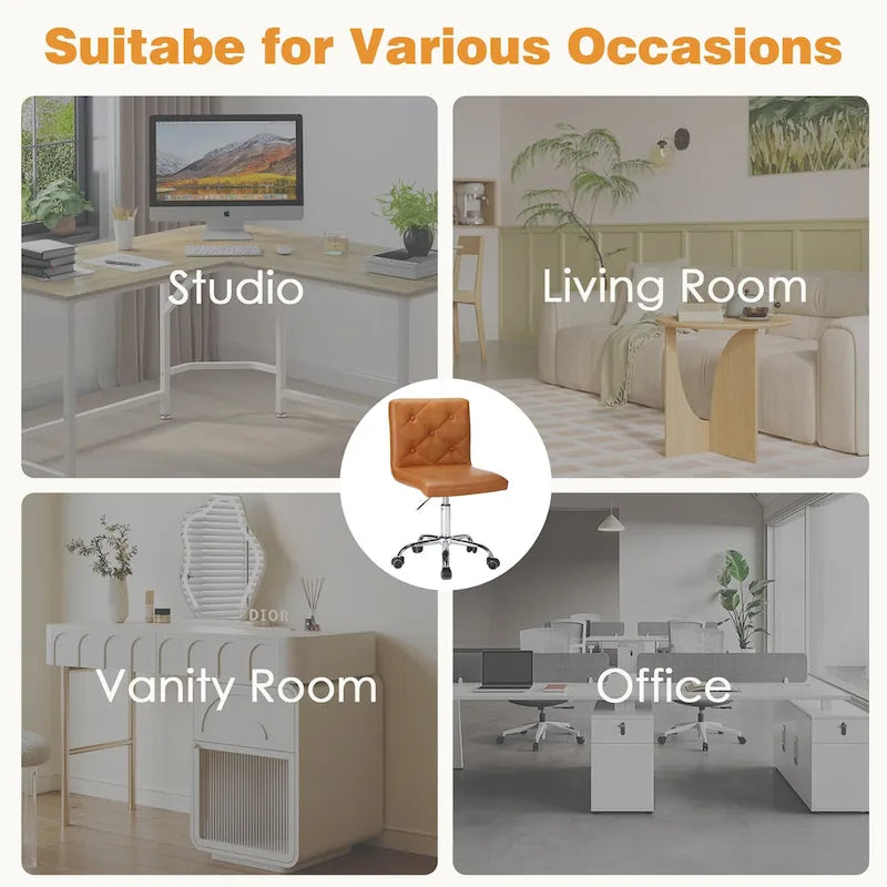 Chaise de bureau sans accoudoirs à dossier mi-haut en similicuir PU, hauteur réglable et pivotement à 360°