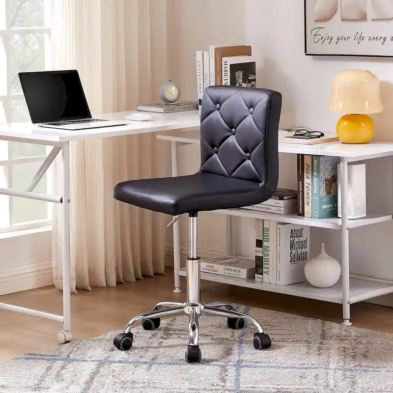 Chaise de bureau sans accoudoirs à dossier mi-haut en similicuir PU, hauteur réglable et pivotement à 360°