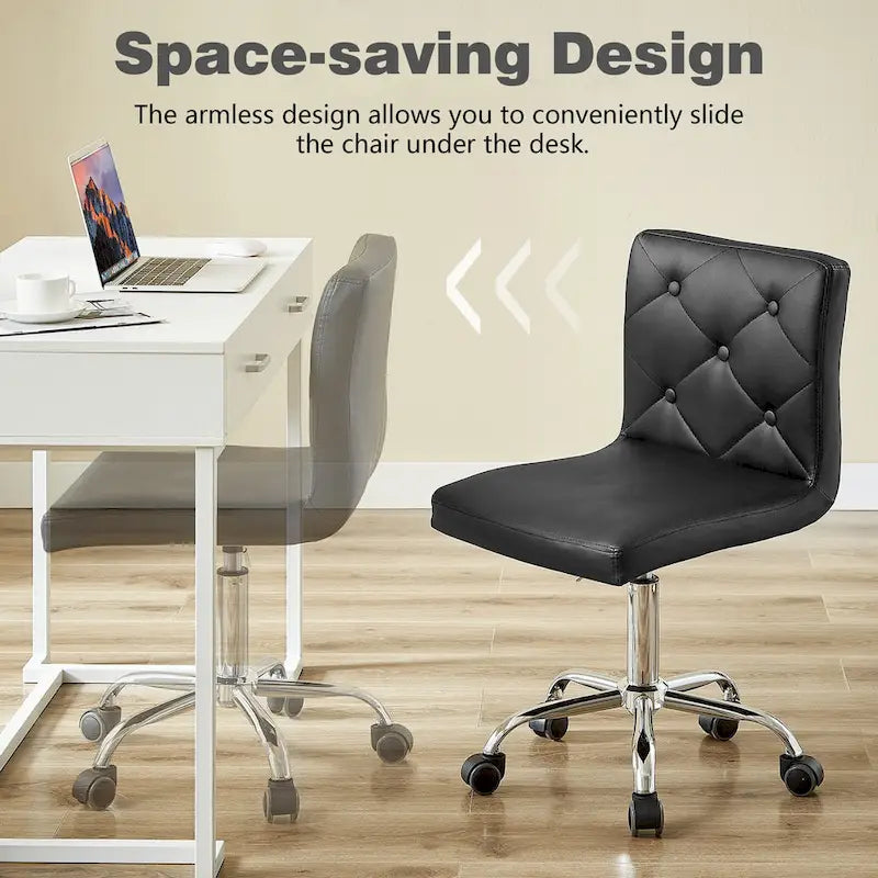 Chaise de bureau sans accoudoirs à dossier mi-haut en similicuir PU, hauteur réglable et pivotement à 360°