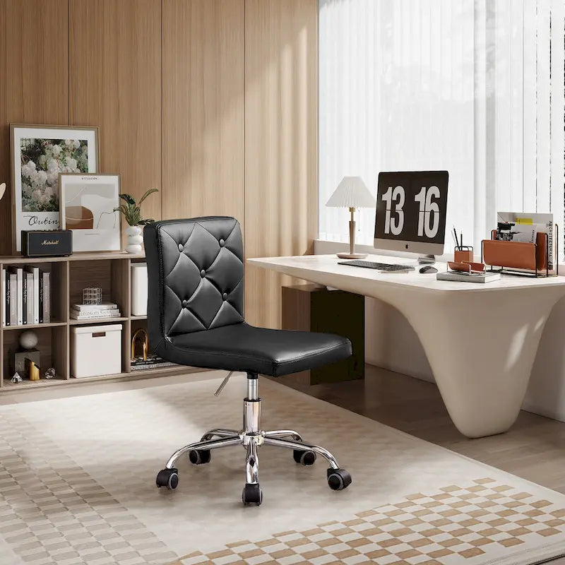 Chaise de bureau sans accoudoirs à dossier mi-haut en similicuir PU, hauteur réglable et pivotement à 360°