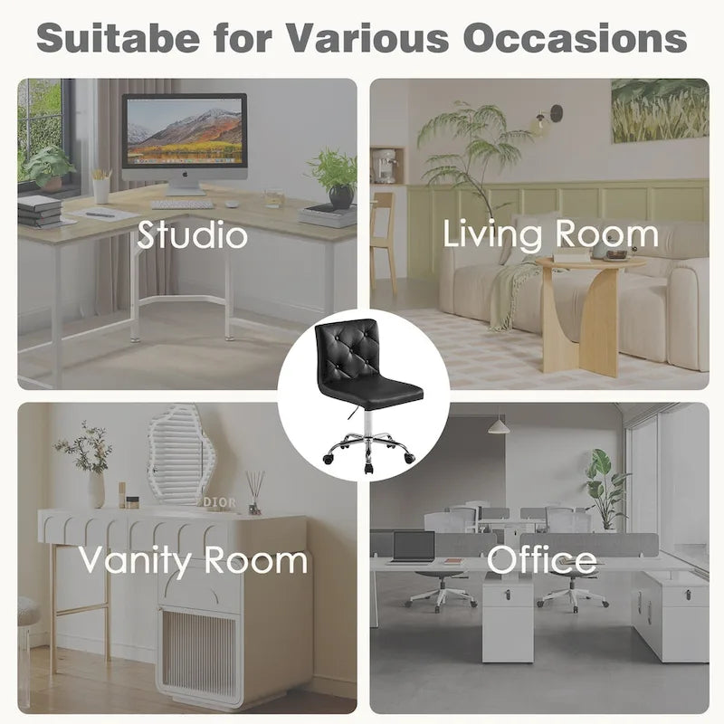 Chaise de bureau sans accoudoirs à dossier mi-haut en similicuir PU, hauteur réglable et pivotement à 360°