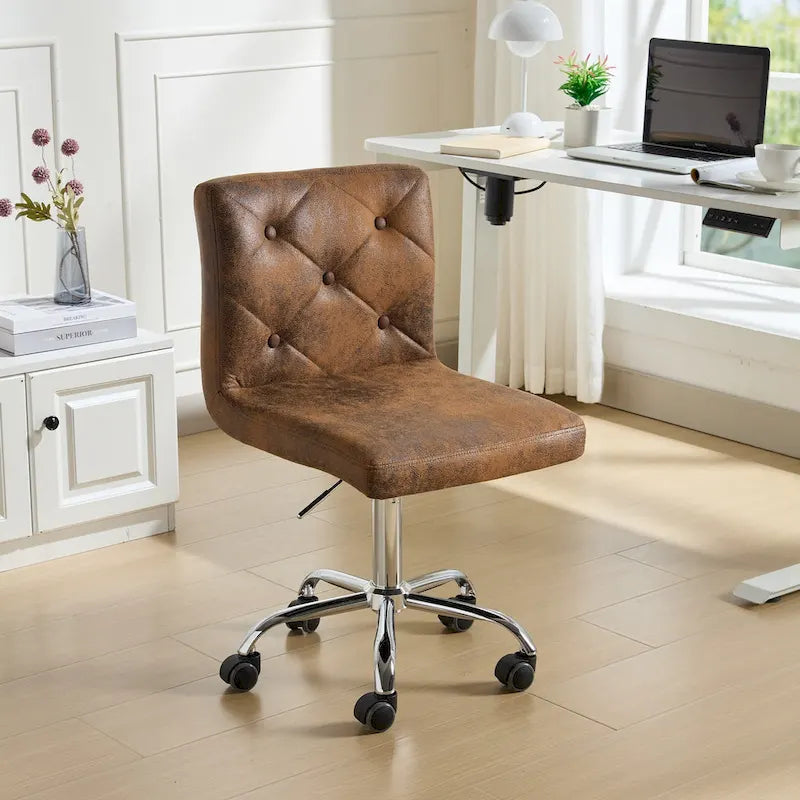 Chaise de bureau sans accoudoirs à dossier mi-haut en similicuir PU, hauteur réglable et pivotement à 360°