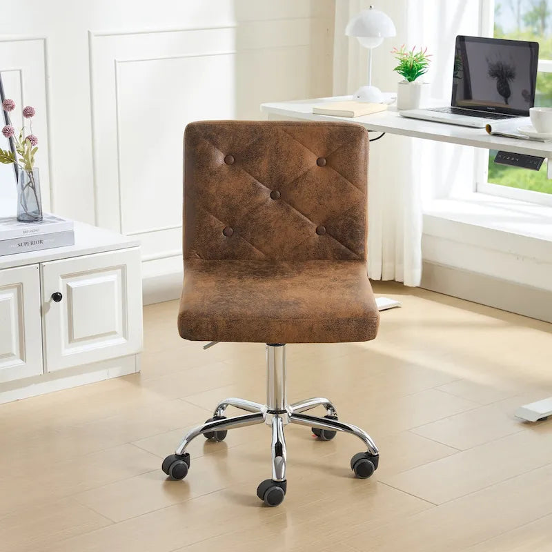 Chaise de bureau sans accoudoirs à dossier mi-haut en similicuir PU, hauteur réglable et pivotement à 360°