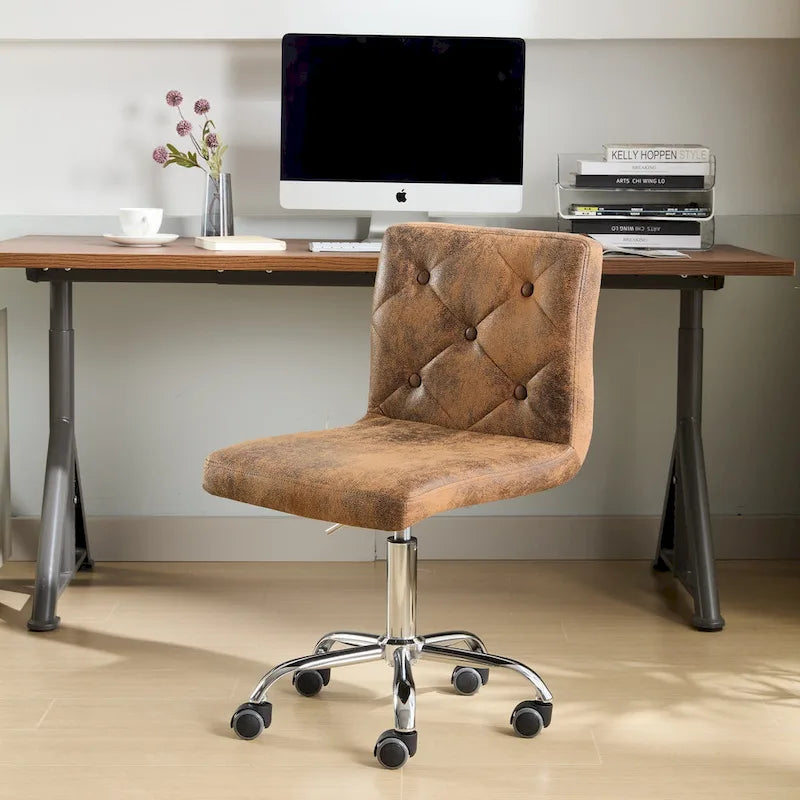 Chaise de bureau sans accoudoirs à dossier mi-haut en similicuir PU, hauteur réglable et pivotement à 360°