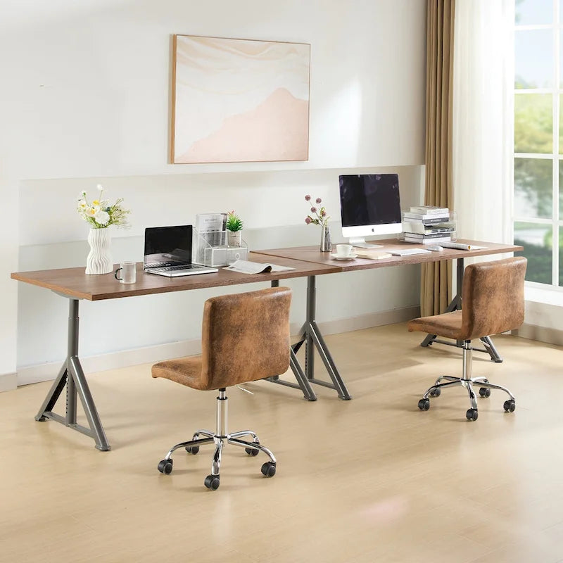 Chaise de bureau sans accoudoirs à dossier mi-haut en similicuir PU, hauteur réglable et pivotement à 360°