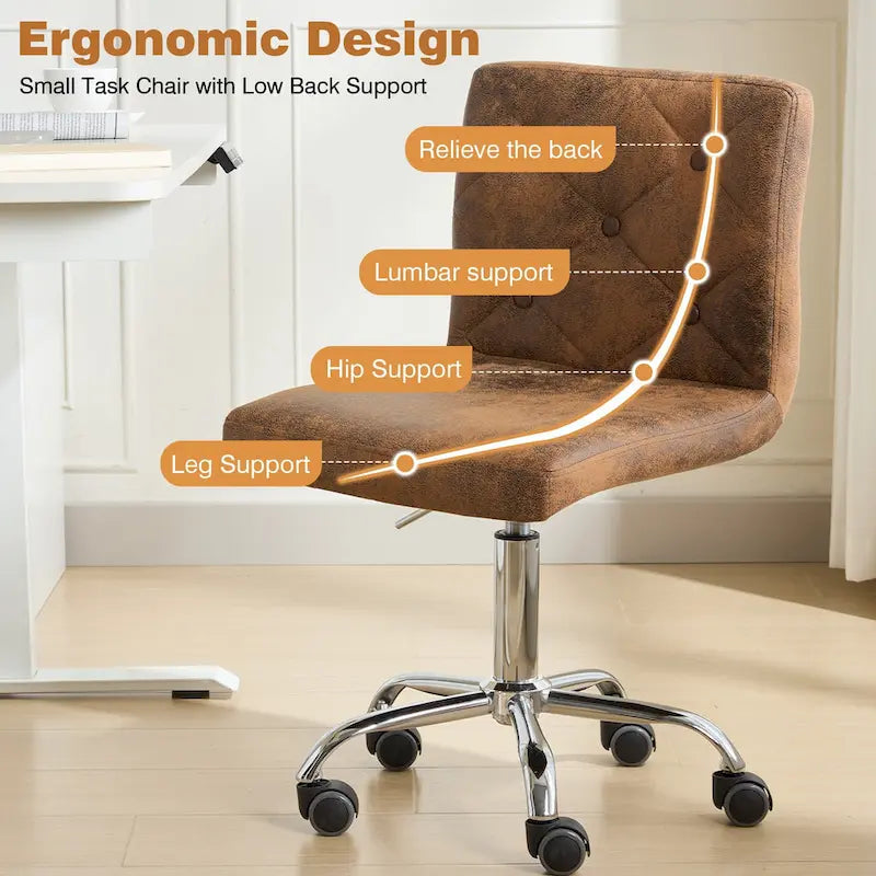 Chaise de bureau sans accoudoirs à dossier mi-haut en similicuir PU, hauteur réglable et pivotement à 360°