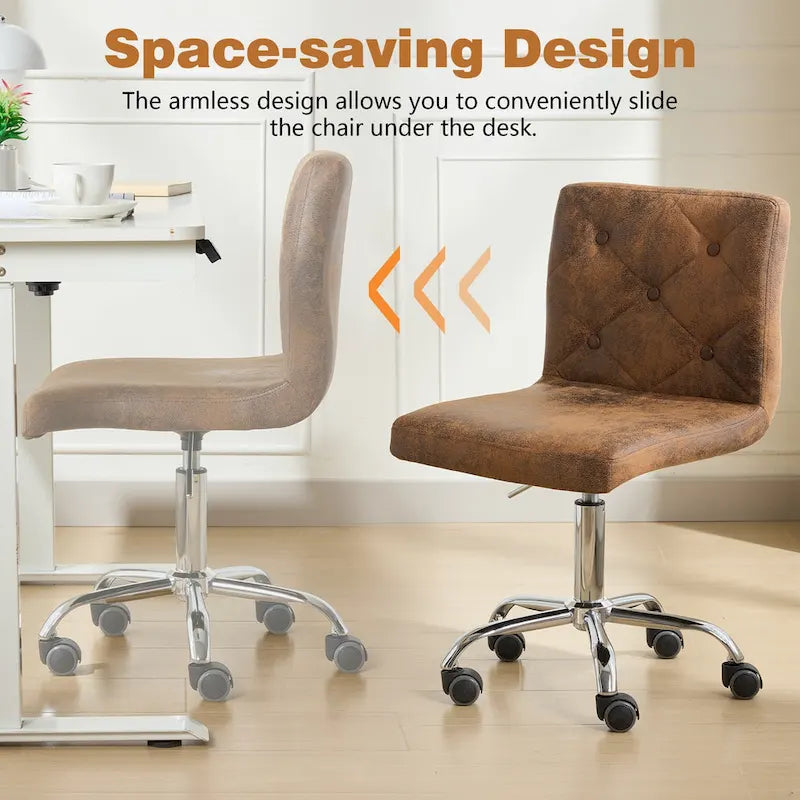 Chaise de bureau sans accoudoirs à dossier mi-haut en similicuir PU, hauteur réglable et pivotement à 360°